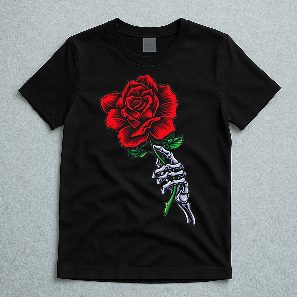 Skeleton Hand Holding Rose Aesthetic Red Flower T-Shirt