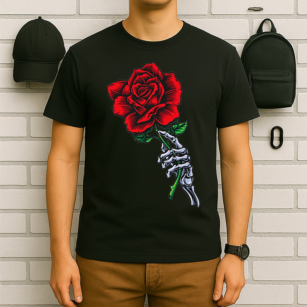 Skeleton Hand Holding Rose Aesthetic Red Flower T-Shirt