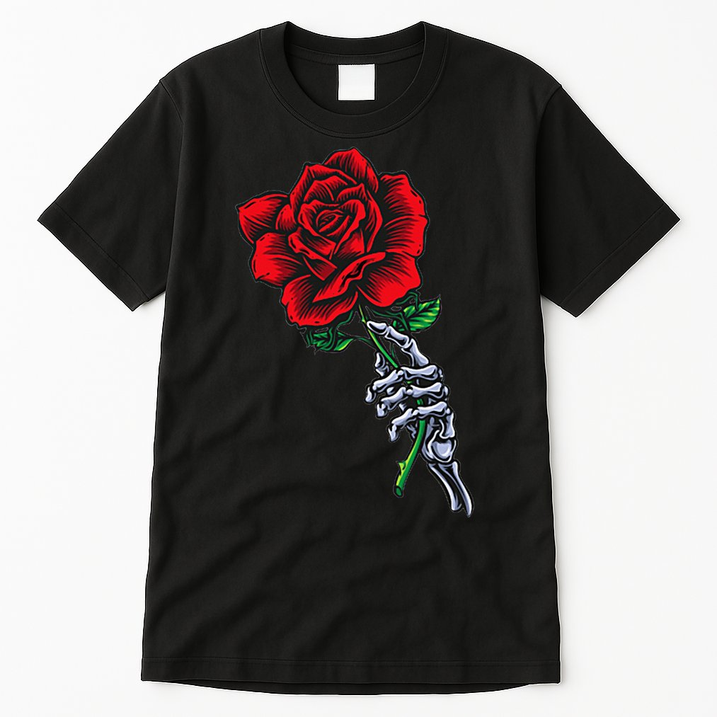 Skeleton Hand Holding Rose Aesthetic Red Flower Tall T-Shirt