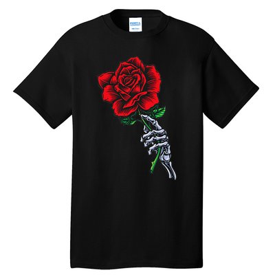 Skeleton Hand Holding Rose Aesthetic Red Flower Tall T-Shirt