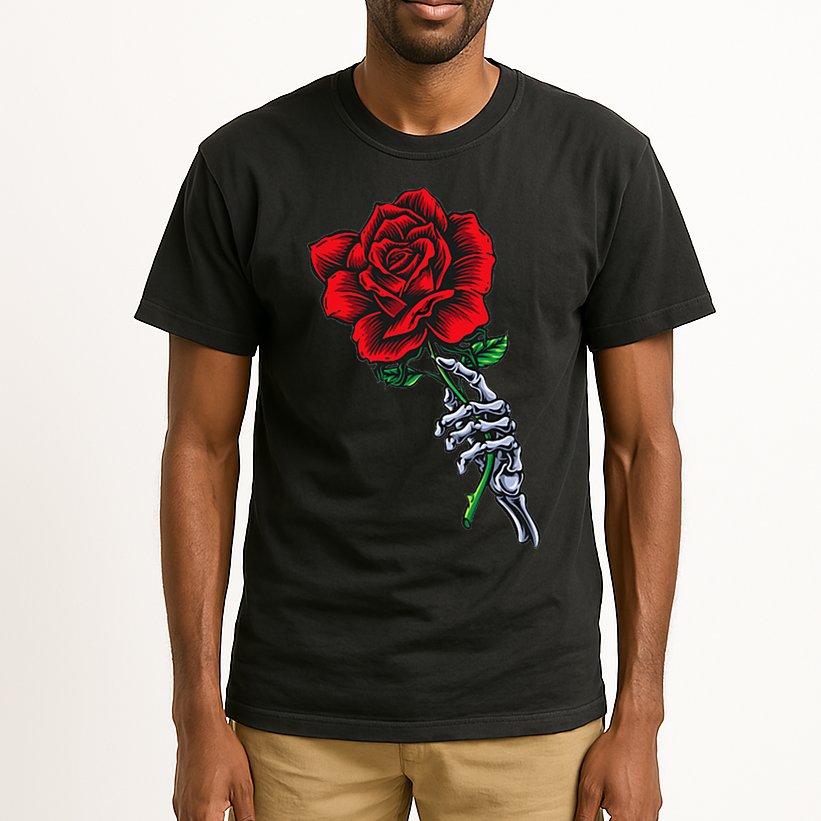 Skeleton Hand Holding Rose Aesthetic Red Flower Tall T-Shirt