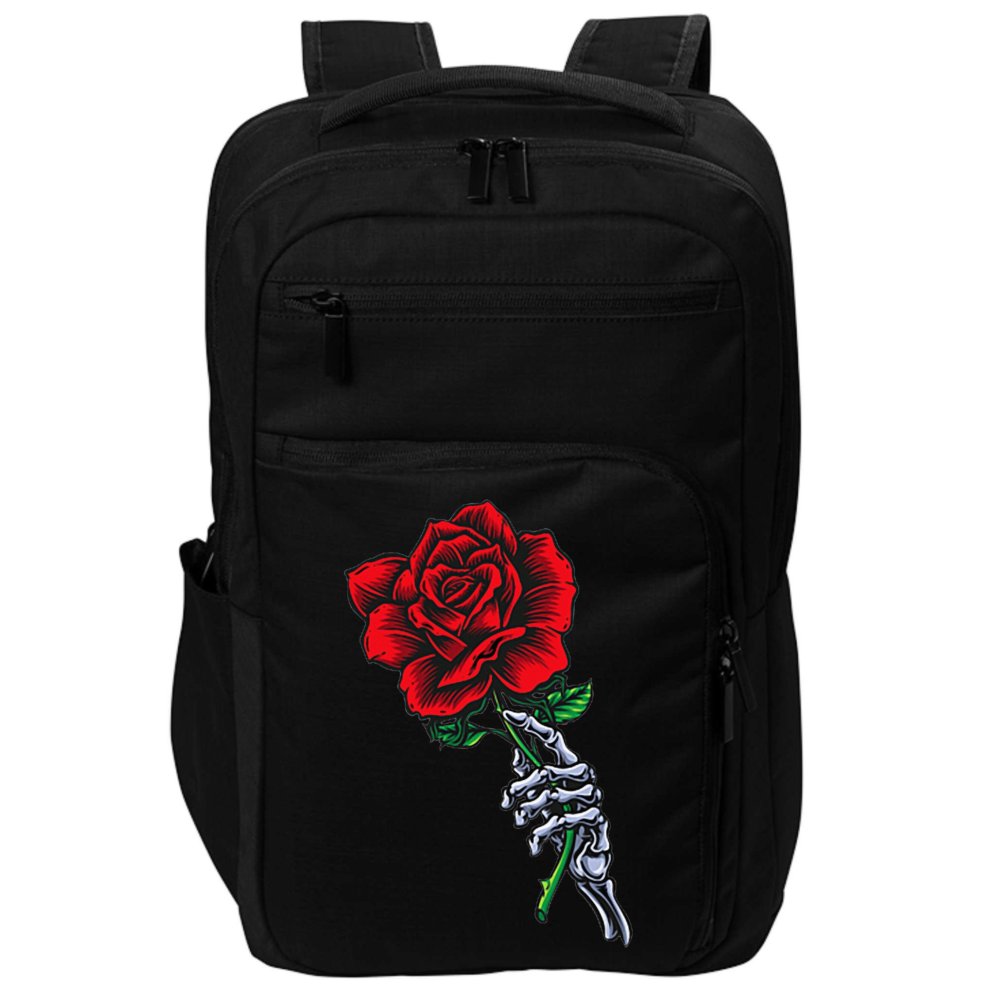 Skeleton Hand Holding Rose Aesthetic Red Flower Impact Tech Backpack