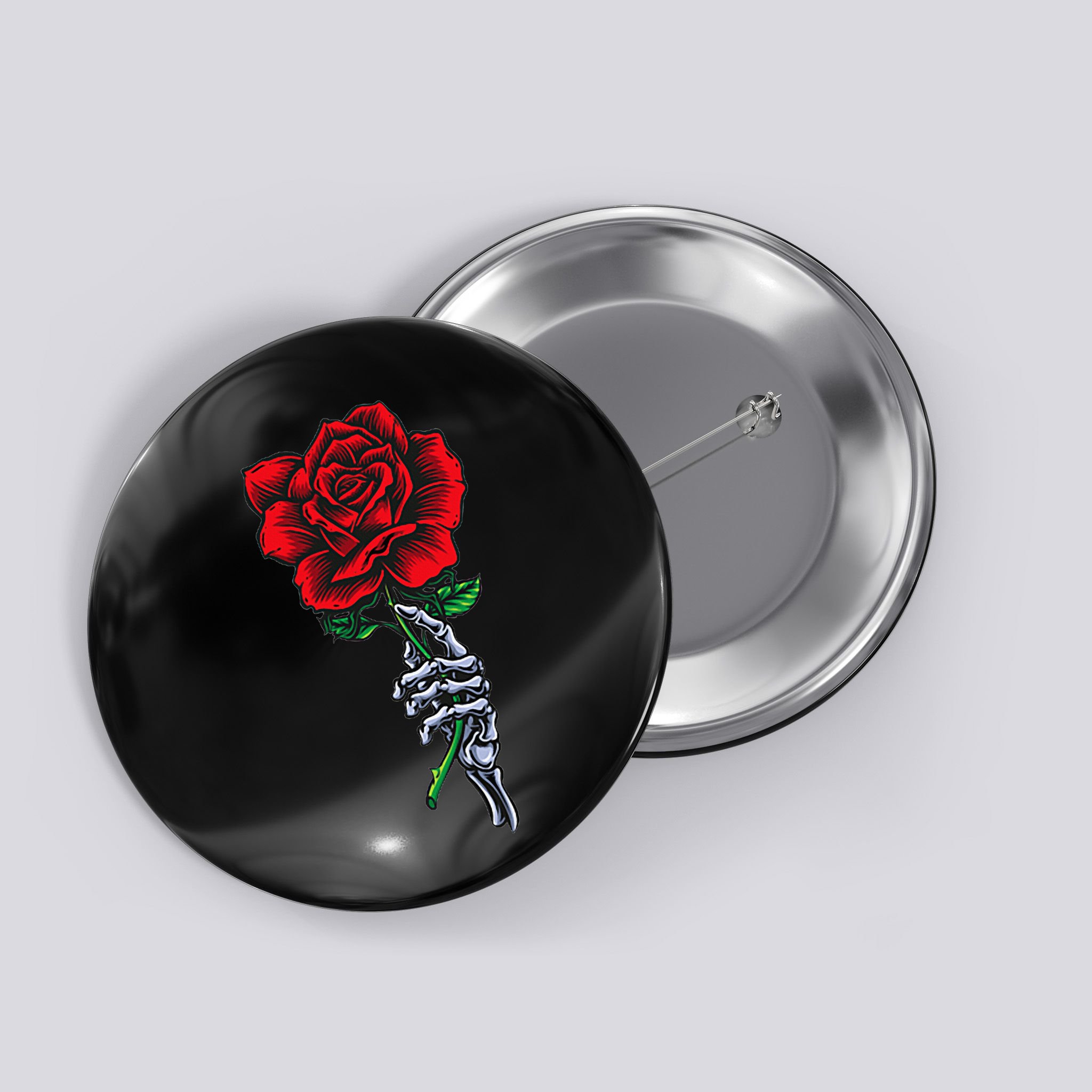 Skeleton Hand Holding Rose Aesthetic Red Flower Button