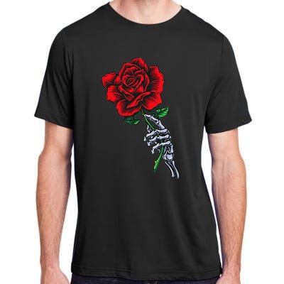 Skeleton Hand Holding Rose Aesthetic Red Flower Adult ChromaSoft Performance T-Shirt