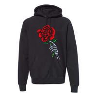 Skeleton Hand Holding Rose Aesthetic Red Flower Premium Hoodie