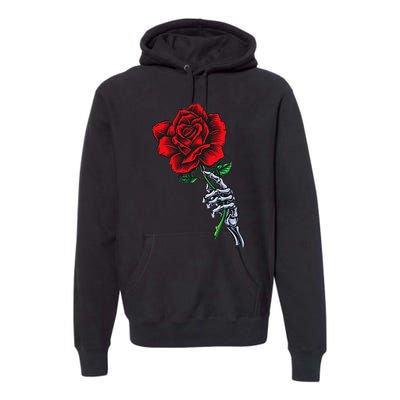 Skeleton Hand Holding Rose Aesthetic Red Flower Premium Hoodie