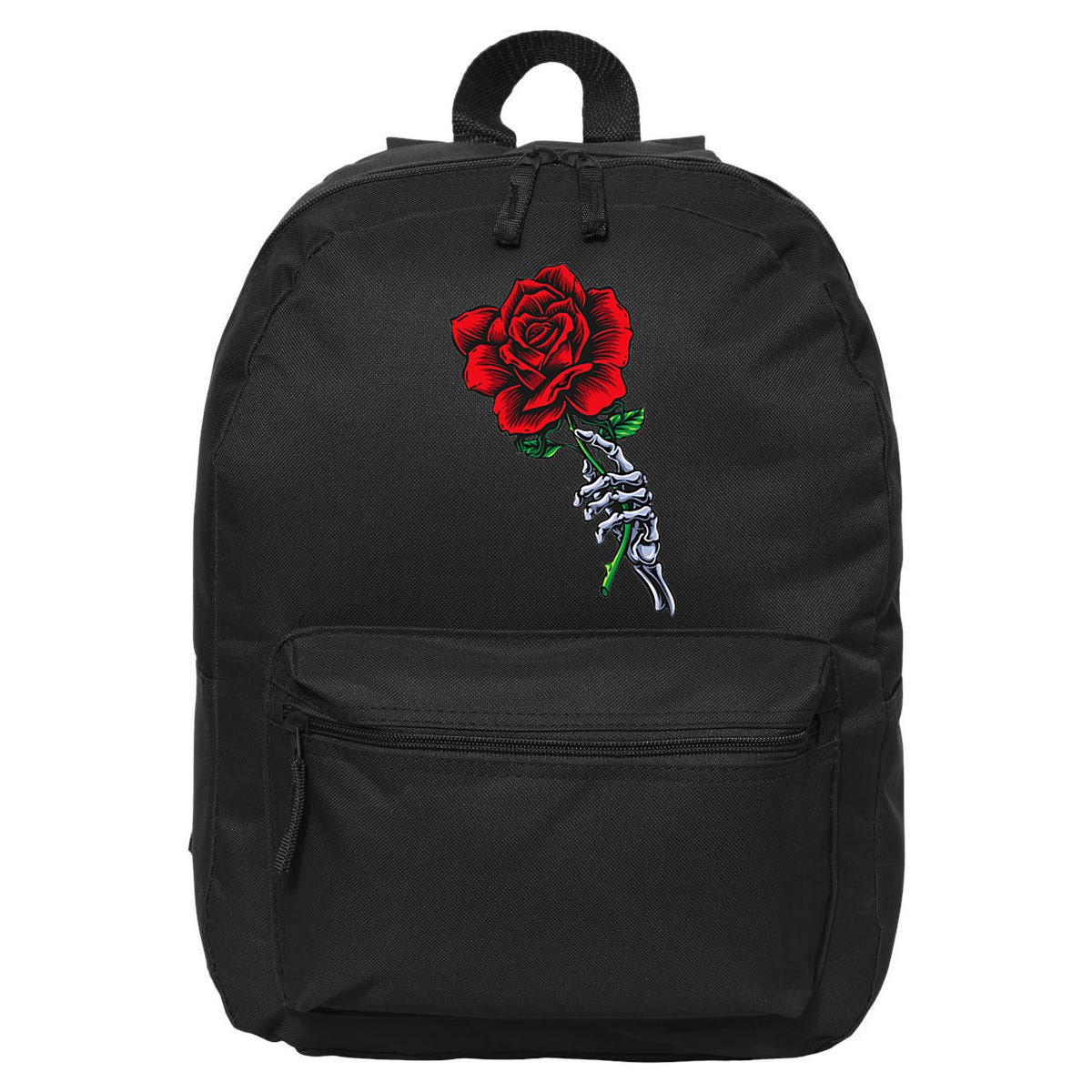 Skeleton Hand Holding Rose Aesthetic Red Flower 16 in Basic Backpack