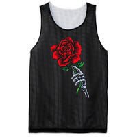 Skeleton Hand Holding Rose Aesthetic Red Flower Mesh Reversible Basketball Jersey Tank