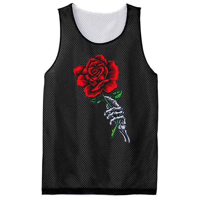 Skeleton Hand Holding Rose Aesthetic Red Flower Mesh Reversible Basketball Jersey Tank