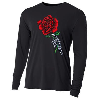 Skeleton Hand Holding Rose Aesthetic Red Flower Cooling Performance Long Sleeve Crew