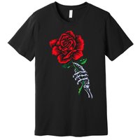 Skeleton Hand Holding Rose Aesthetic Red Flower Premium T-Shirt