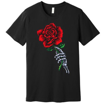 Skeleton Hand Holding Rose Aesthetic Red Flower Premium T-Shirt