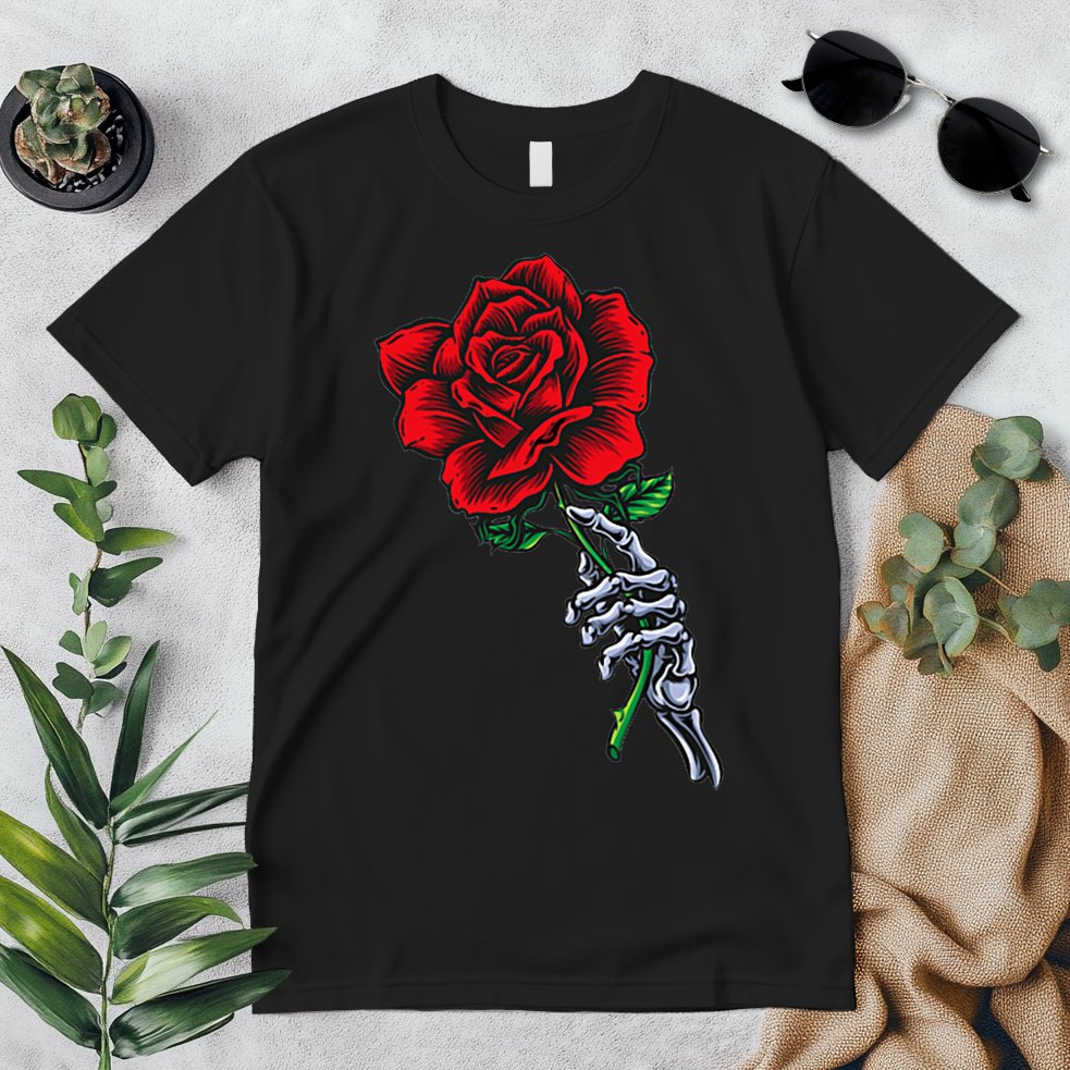 Skeleton Hand Holding Rose Aesthetic Red Flower Premium T-Shirt