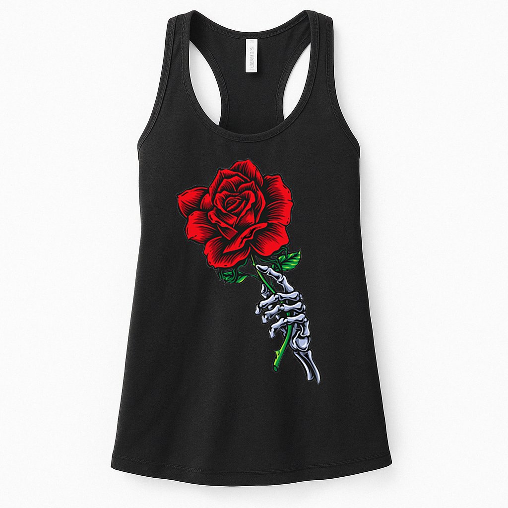 Skeleton Hand Holding Rose Aesthetic Red Flower Womens Tank Top