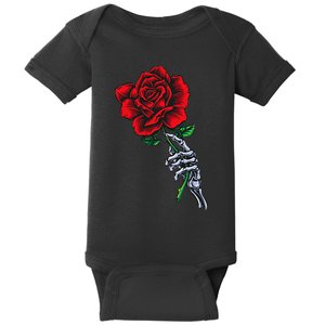 Skeleton Hand Holding Rose Aesthetic Red Flower Baby Bodysuit