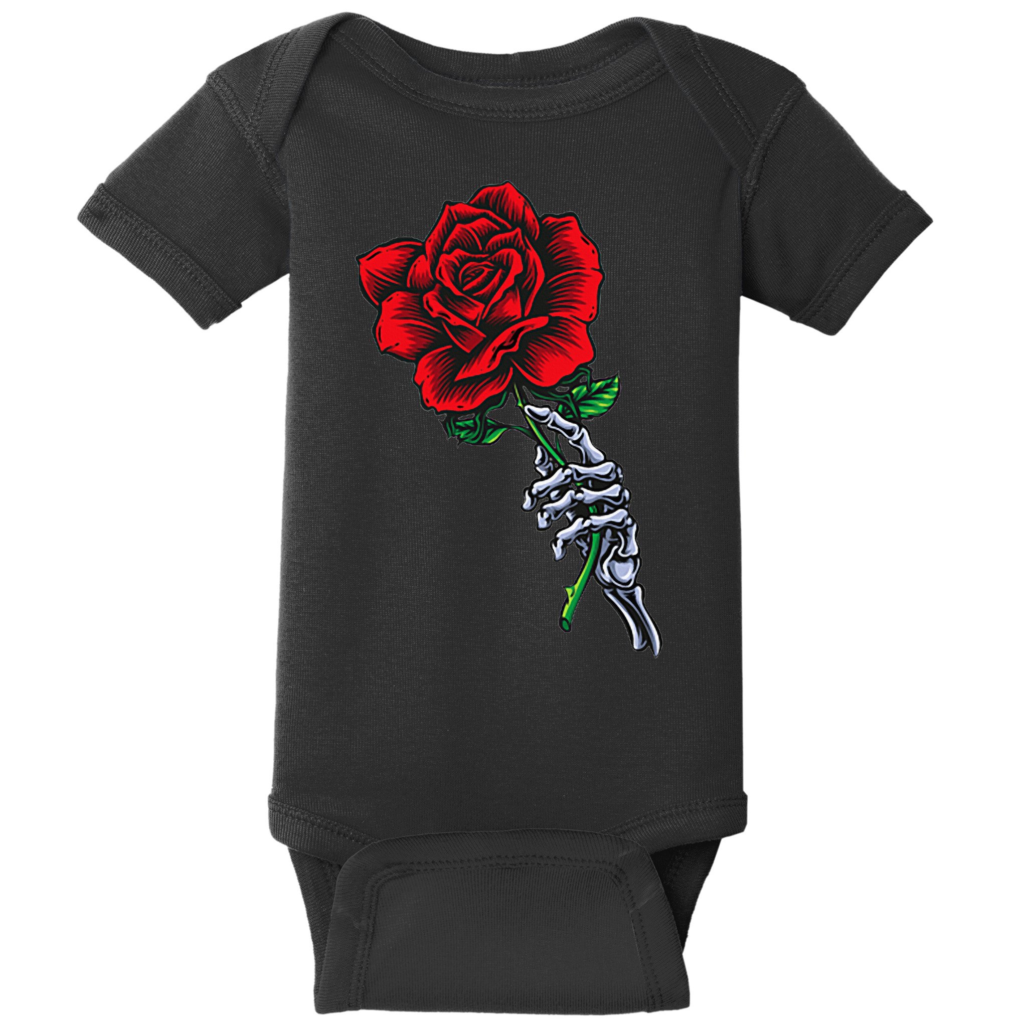 Skeleton Hand Holding Rose Aesthetic Red Flower Baby Bodysuit