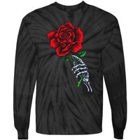 Skeleton Hand Holding Rose Aesthetic Red Flower Tie-Dye Long Sleeve Shirt