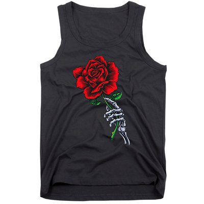 Skeleton Hand Holding Rose Aesthetic Red Flower Tank Top