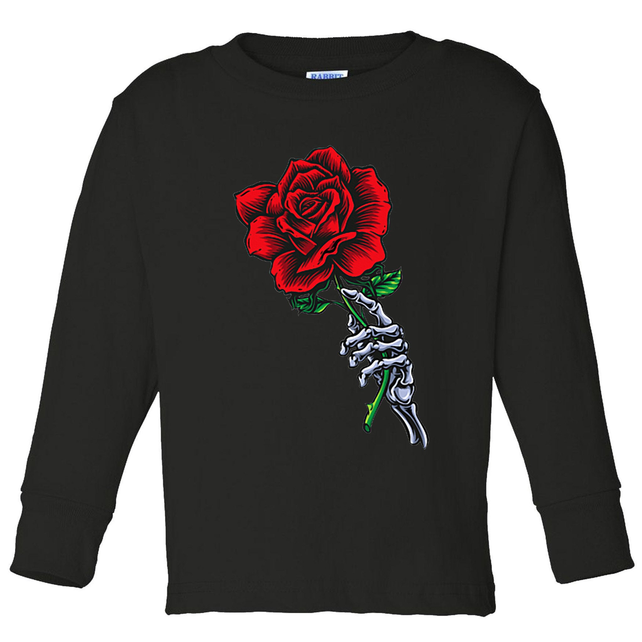 Skeleton Hand Holding Rose Aesthetic Red Flower Toddler Long Sleeve Shirt