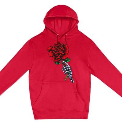 Skeleton Hand Holding Rose Aesthetic Red Flower Premium Pullover Hoodie