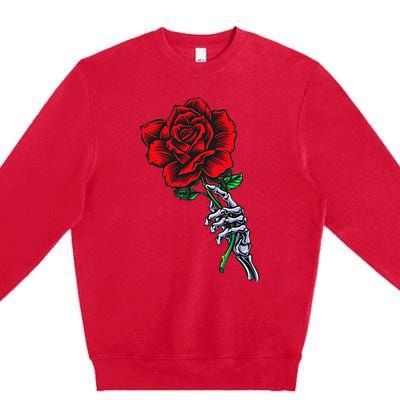 Skeleton Hand Holding Rose Aesthetic Red Flower Premium Crewneck Sweatshirt