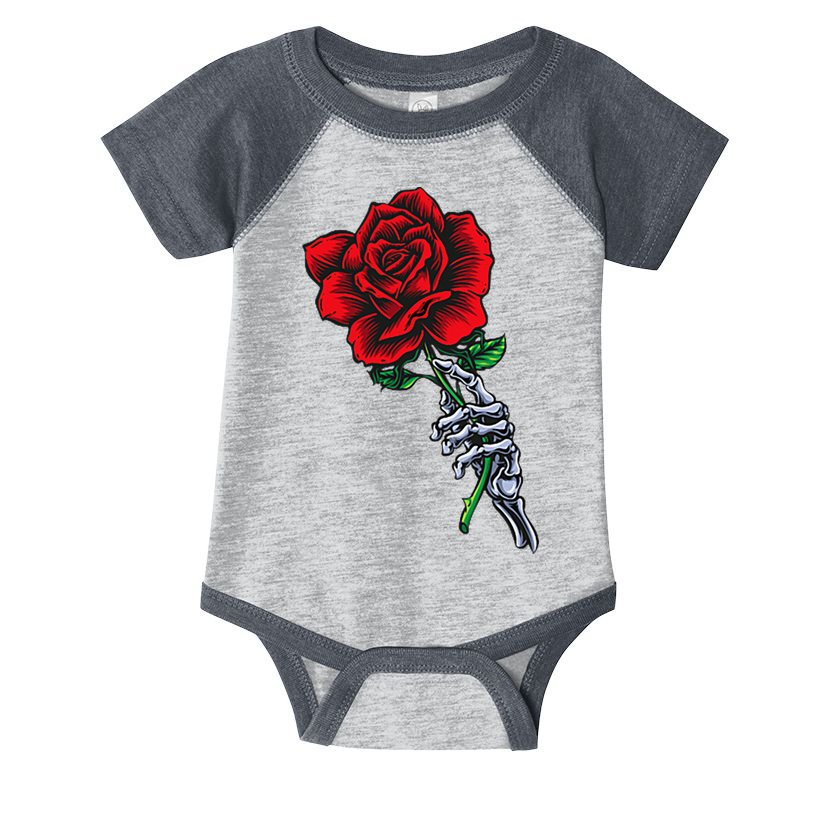 Skeleton Hand Holding Rose Aesthetic Red Flower Infant Baby Jersey Bodysuit