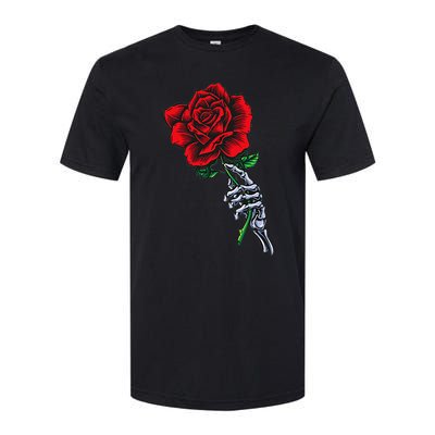 Skeleton Hand Holding Rose Aesthetic Red Flower Softstyle CVC T-Shirt