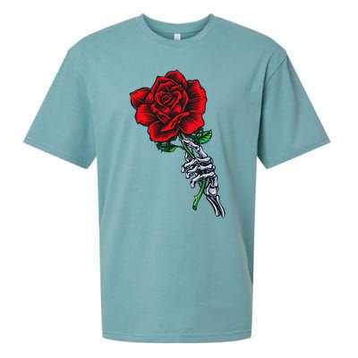 Skeleton Hand Holding Rose Aesthetic Red Flower Sueded Cloud Jersey T-Shirt