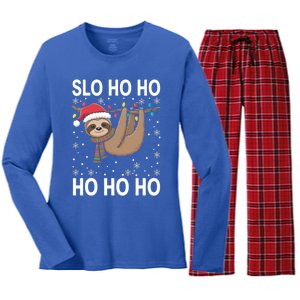 Slo Ho Ho Merry Slothmas Sloth Christmas Great Gift Women's Long Sleeve Flannel Pajama Set 