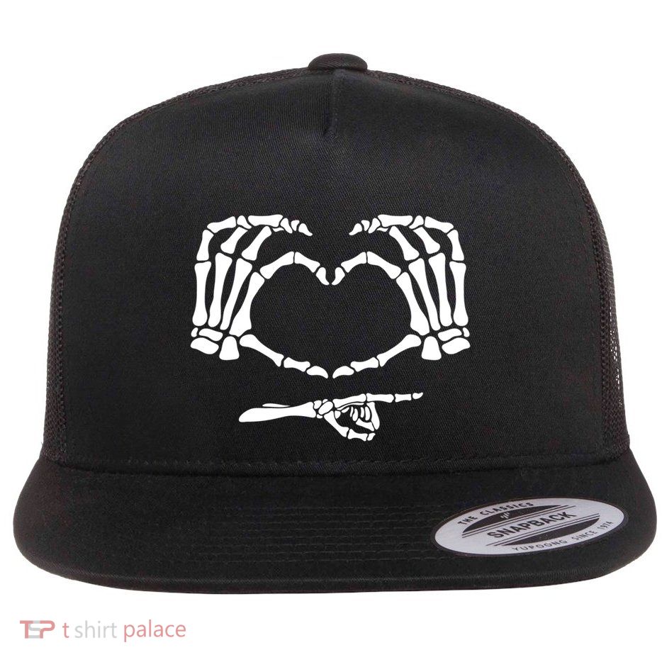 Skeleton Hands Heart Halloween His And Her Skeleton Couple Gift Flat Bill Trucker Hat