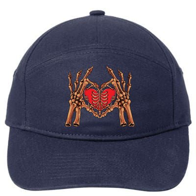 Skeleton Hand Heart Sign Bones Funny Halloween Gift 7-Panel Snapback Hat