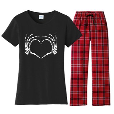 Skeleton Hands Heart Sign Retro Halloween Costume Women's Flannel Pajama Set