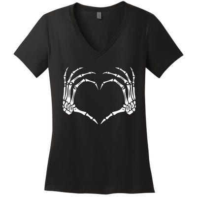 Skeleton Hands Heart Sign Retro Halloween Costume Women's V-Neck T-Shirt