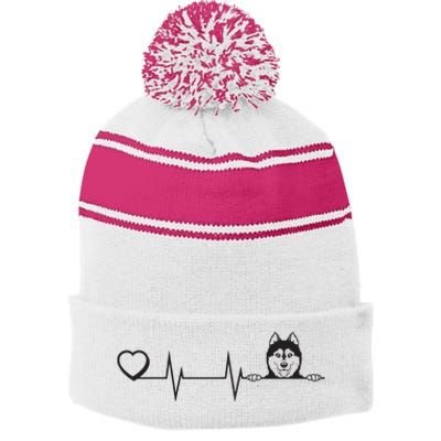 Siberian Husky Heartbeat Dog Breed Husky Heart Stripe Pom Pom Beanie