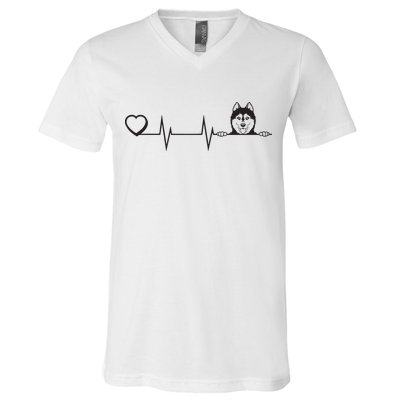 Siberian Husky Heartbeat Dog Breed Husky Heart V-Neck T-Shirt
