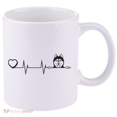 Siberian Husky Heartbeat Dog Breed Husky Heart 11oz C Handle Ceramic Mug