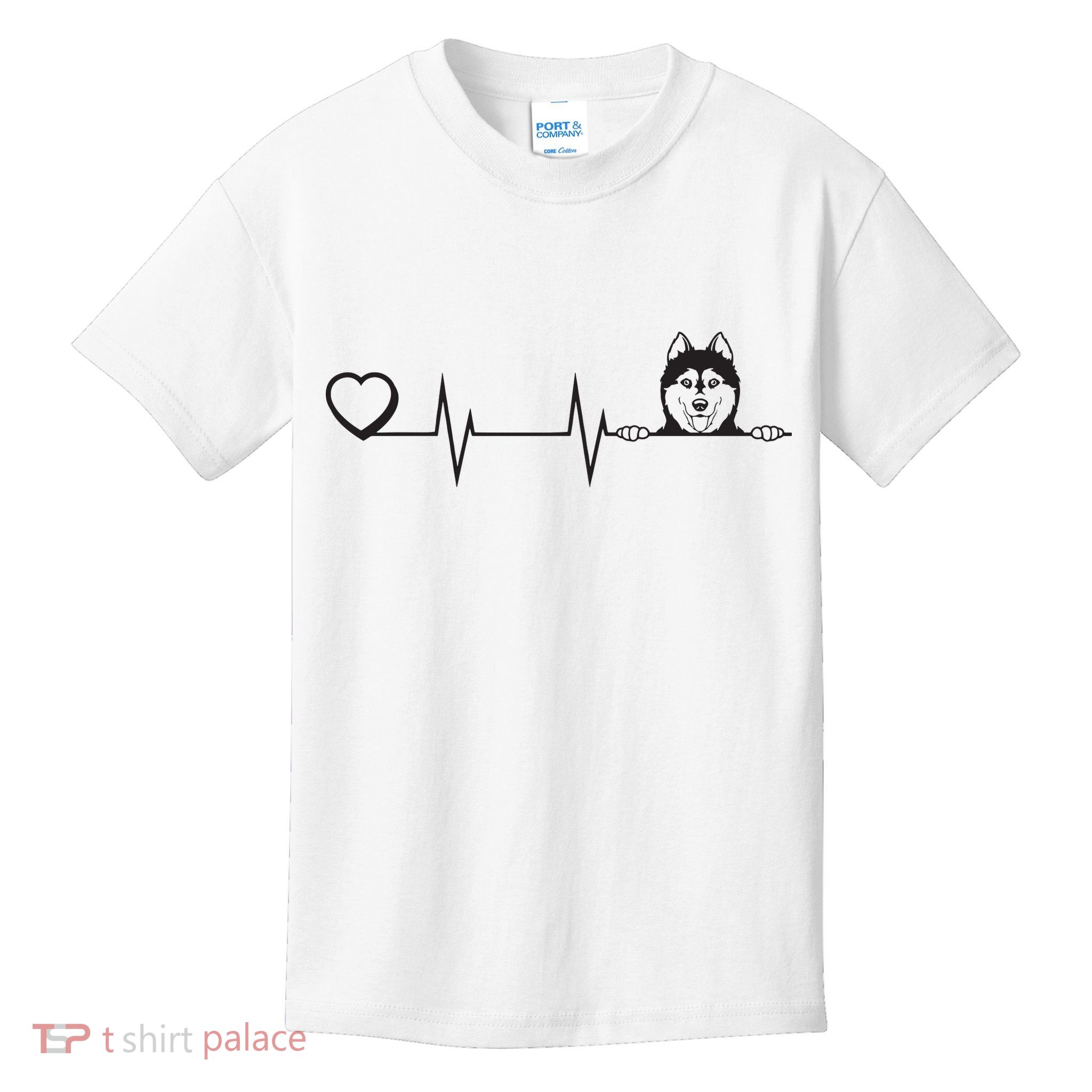 Siberian Husky Heartbeat Dog Breed Husky Heart Kids T-Shirt