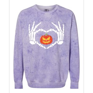 Skeleton Hands Heart Pumpkin Halloween And Gift Colorblast Crewneck Sweatshirt