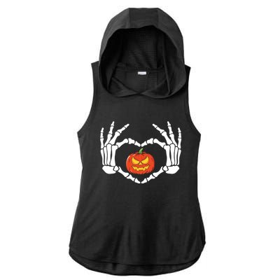 Skeleton Hands Heart Pumpkin Halloween And Gift Ladies PosiCharge Tri-Blend Wicking Draft Hoodie Tank