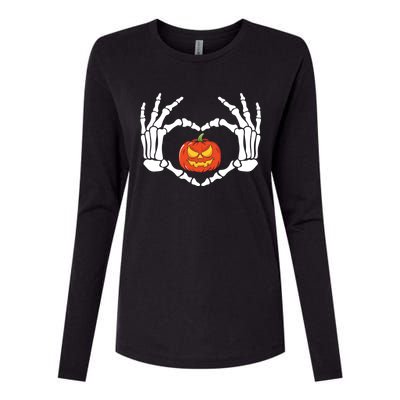 Skeleton Hands Heart Pumpkin Halloween And Gift Womens Cotton Relaxed Long Sleeve T-Shirt