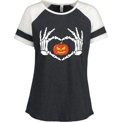 Skeleton Hands Heart Pumpkin Halloween And Gift Enza Ladies Jersey Colorblock Tee