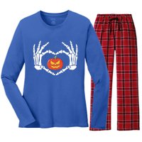 Skeleton Hands Heart Pumpkin Halloween And Gift Women's Long Sleeve Flannel Pajama Set 