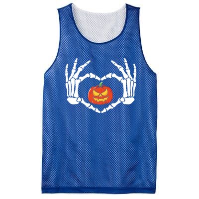 Skeleton Hands Heart Pumpkin Halloween And Gift Mesh Reversible Basketball Jersey Tank