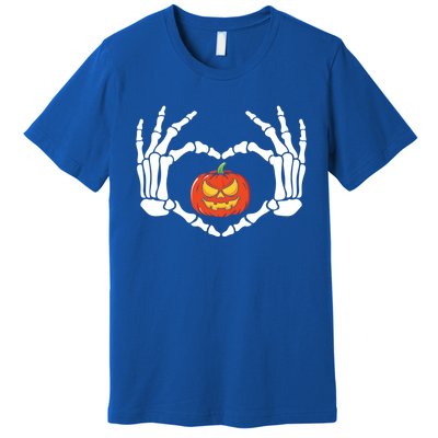 Skeleton Hands Heart Pumpkin Halloween And Gift Premium T-Shirt