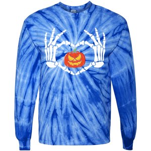 Skeleton Hands Heart Pumpkin Halloween And Gift Tie-Dye Long Sleeve Shirt