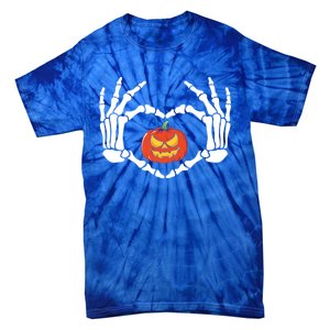 Skeleton Hands Heart Pumpkin Halloween And Gift Tie-Dye T-Shirt