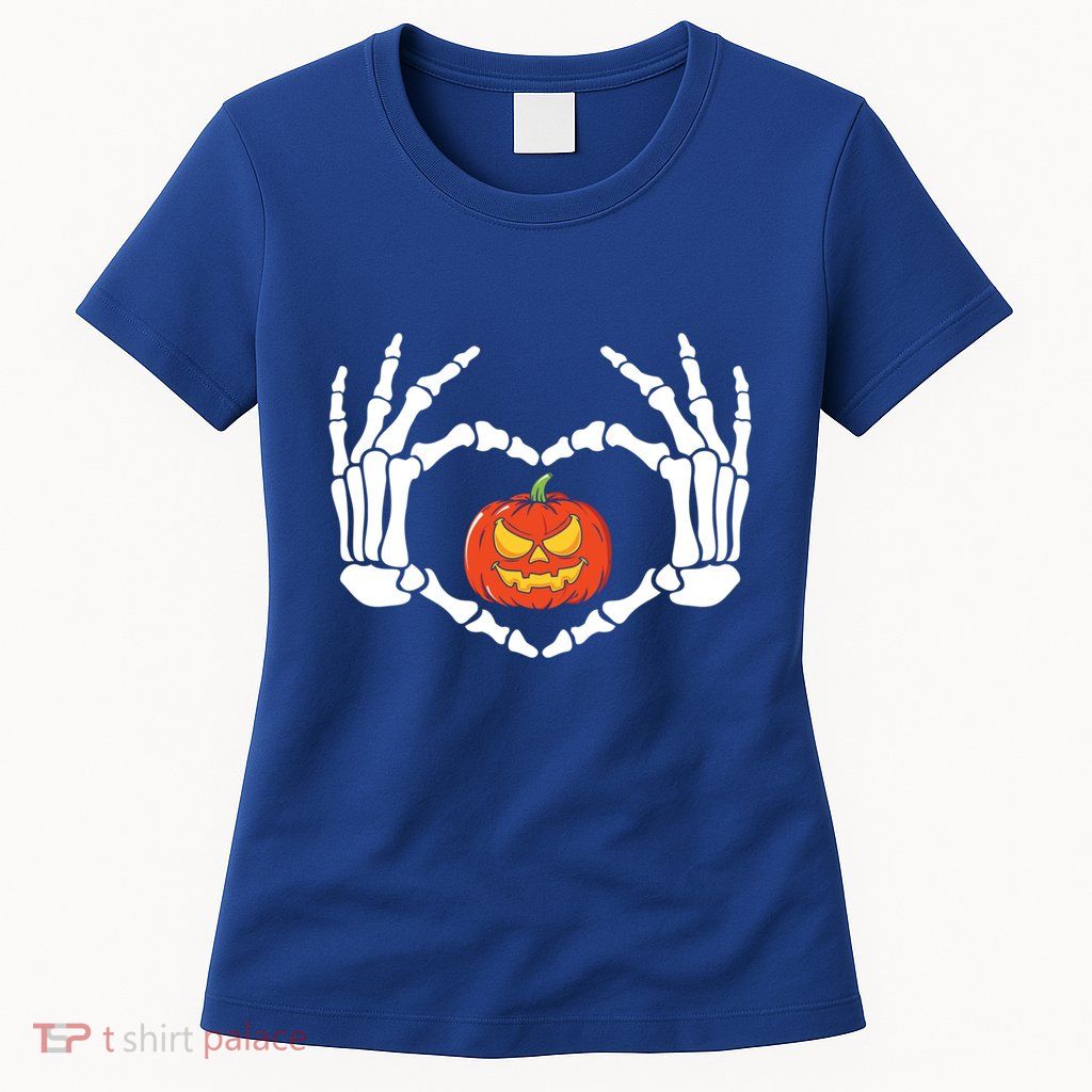 Skeleton Hands Heart Pumpkin Halloween And Gift Women's T-Shirt