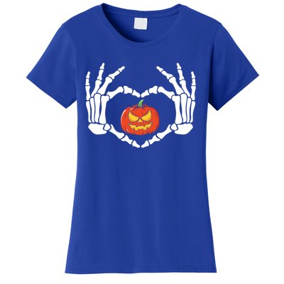 Skeleton Hands Heart Pumpkin Halloween And Gift Women's T-Shirt