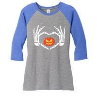 Skeleton Hands Heart Pumpkin Halloween And Gift Women's Tri-Blend 3/4-Sleeve Raglan Shirt