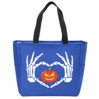 Skeleton Hands Heart Pumpkin Halloween And Gift Zip Tote Bag